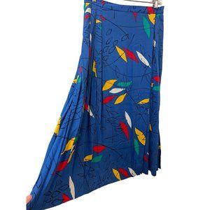 Richard Evans Midi Skirt Blue Button Up Slit Colorful Vintage Flow